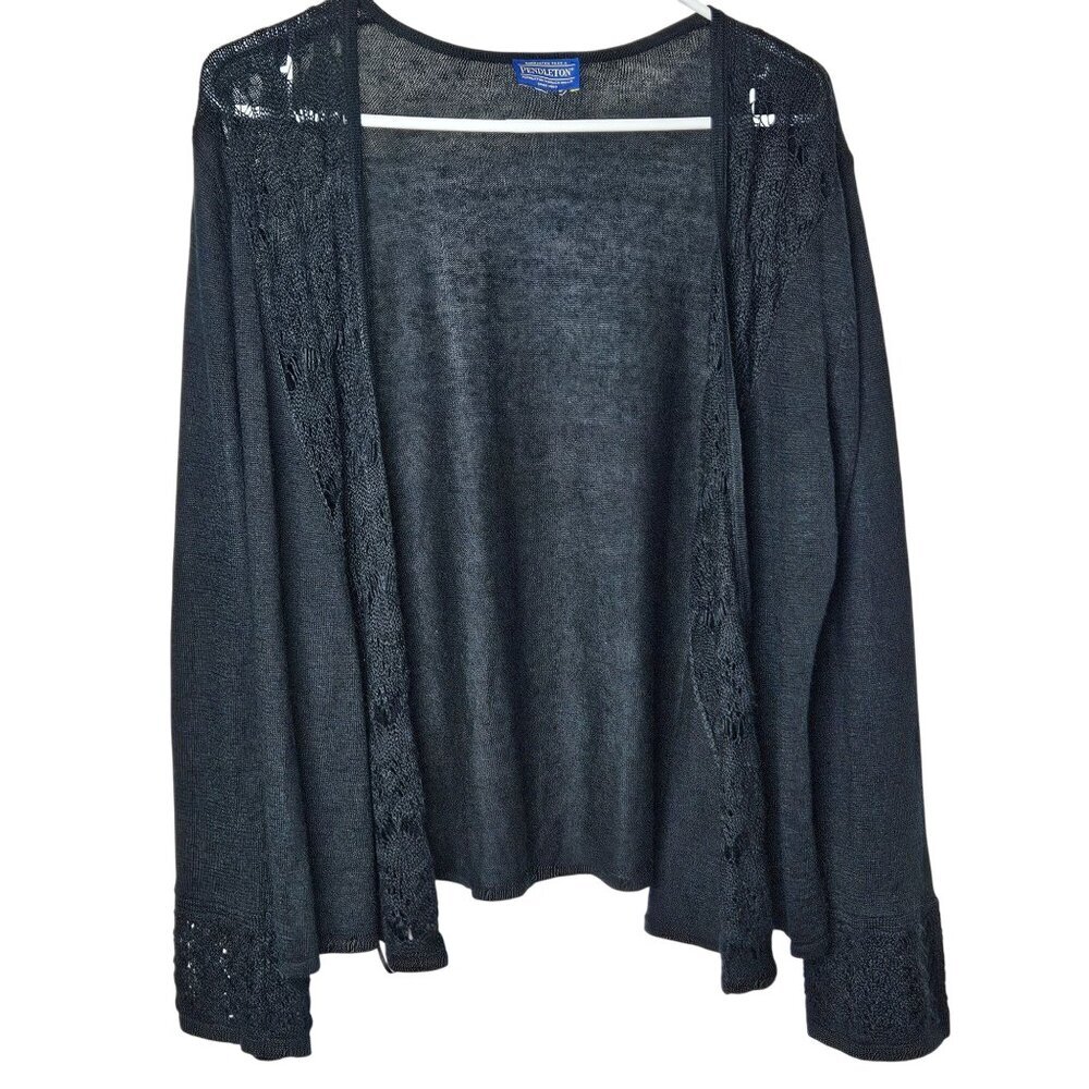 Pendleton Womens Black Knit Cardigan‎ Lace crochet Trim Size Medium Open Front